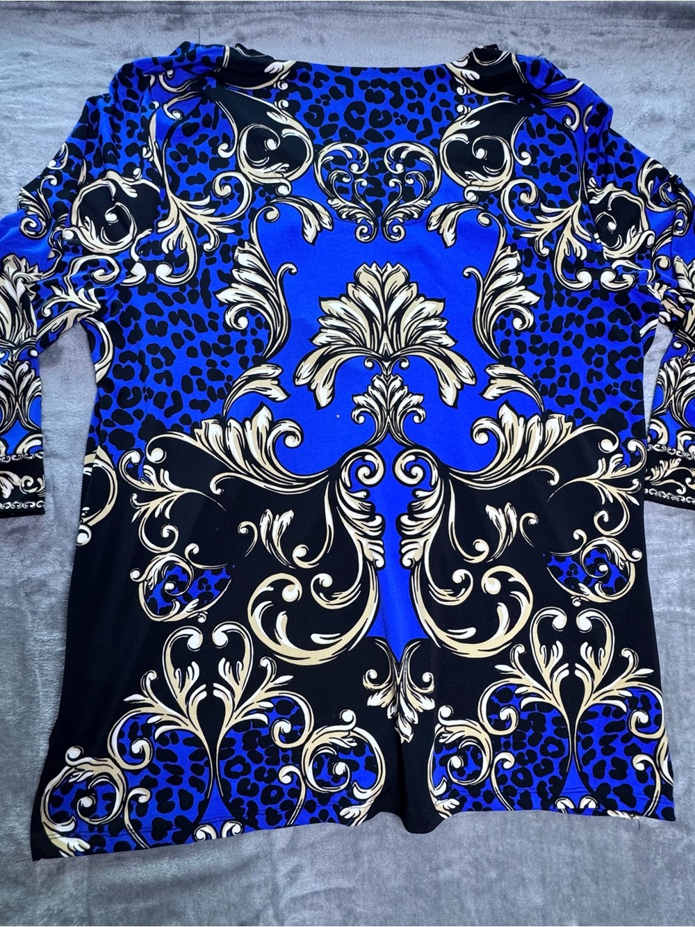 JM Collection Blue Baroque Print Embellished Tunic Top XL - Picture 4 of 10